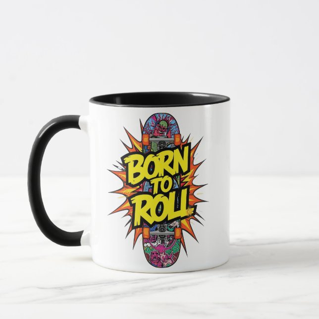 Taza Vintage Skateboard "Born to Roll" Graphic (Izquierda)