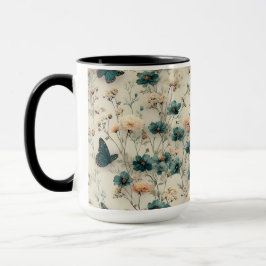 Taza Vintage Spring Flowers and Butterflies