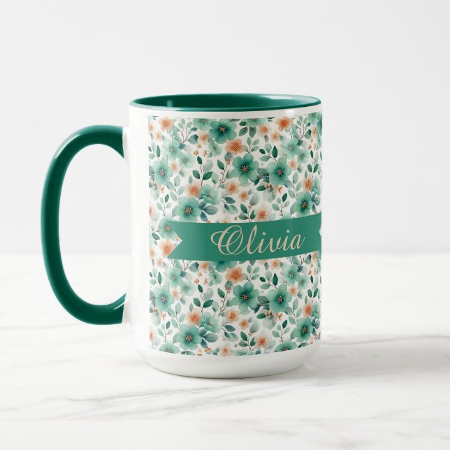 Taza Vintage Spring Green Floral Personalized (Izquierda)