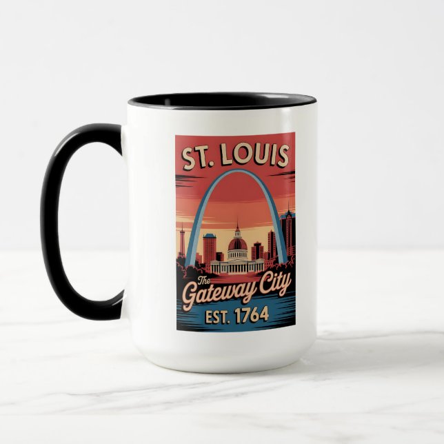 Taza Vintage St. Louis Missouri Retro Travel Poster (Izquierda)
