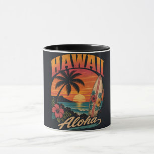Taza Vintage Sunset Palms Surfboard Aloha Hawaiano