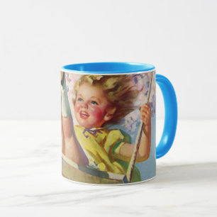Taza Vintage Swing, Chica balancéandose en un árbol que
