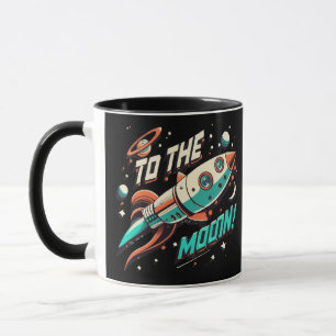 Taza Vintage To The Moon Rocket ship
