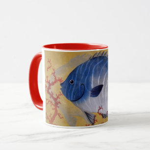 Taza Vintage Tropical Blue Fish Coral Marine Life