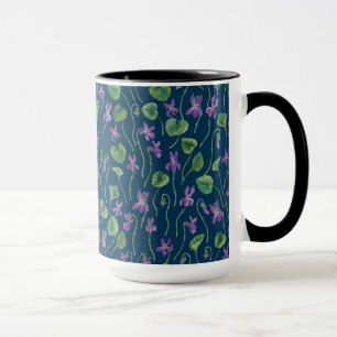 Taza Violetas acuarela sobre azul