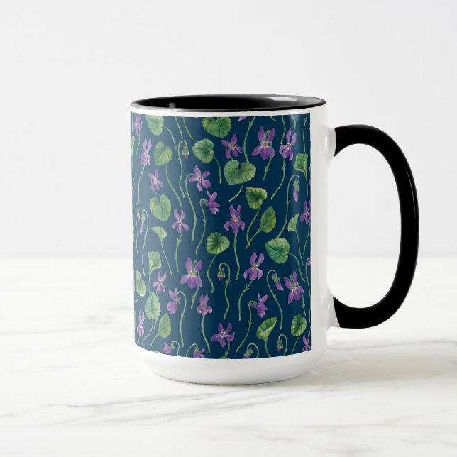 Taza Violetas acuarela sobre azul (Derecha)