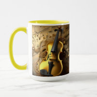 Violin De Oro Vintage Sobre Cables Musicales De Or
