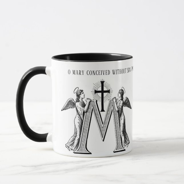 Taza Virgen Católica María cruza ángeles rezando religi (Izquierda)