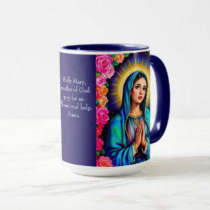 Taza Virgin Mary Prayer Rosa Café Azul Floral