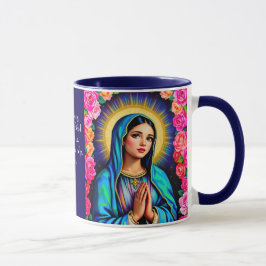Taza Virgin Mary Prayer Vibrant Floral Coffee