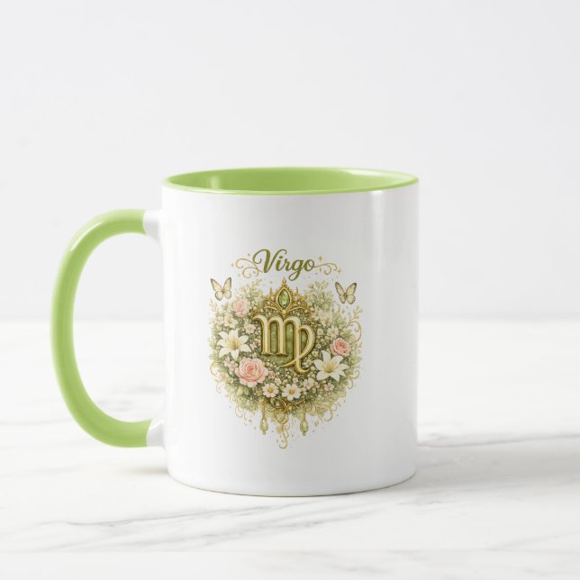 Taza Virgo Zodiac Floral Heart Mug – Elegant Astrology  (Izquierda)
