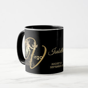 Taza Virgo ♍ Zodiac Rótulo de cumpleaños / Negro y Oro