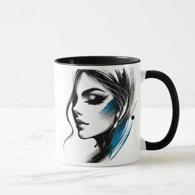 Taza Visage d'une femme en noir et bleu. (Derecha)