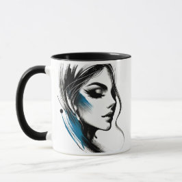 Taza Visage d'une femme en noir et bleu.
