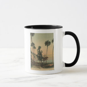 Taza Vista costera del río indio con palmeras