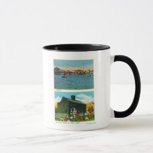 Taza Vista de la costa, cabaña vieja de la hiedra en