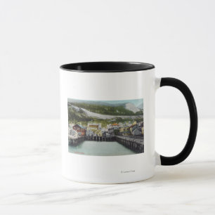 Taza Vista de la costa y de TownDouglass, AK