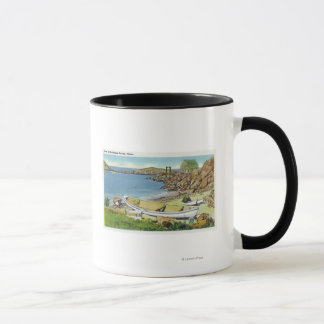 Taza Vista de la isla de Monhegan, escena de la playa
