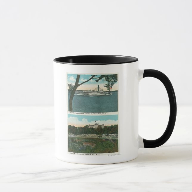 Taza Vista de Ticonderoga Steamer y Ausable Chasm (Derecha)