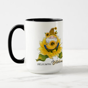 Taza "Vive la vida en plena floración" Gnome/Girasoles 