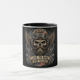 Taza Vive Para Montar Cráneo Barbudo Motociclista