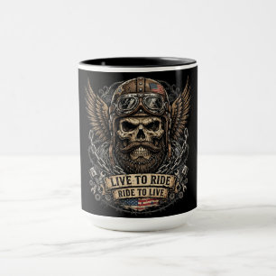 Taza Vive Para Montar Cráneo Barbudo Motociclista