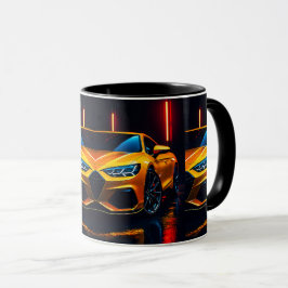 Taza Voiture de sport de luxe noire sur fond urbain de 