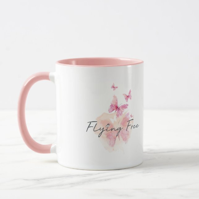 Taza Volando gratis 11 oz. Café rosa Mug (Izquierda)