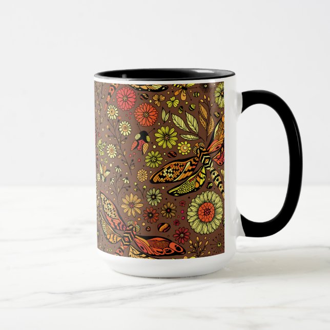 Taza Volar, volar libélula sobre canela marrón (Derecha)