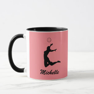 Taza voleibol personalizado negro y rosa