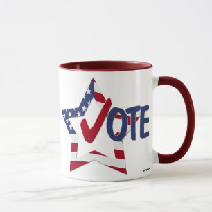 Taza Vota con bandera de EE. UU. estrella de verificaci