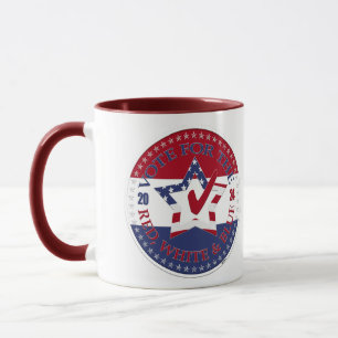 Taza Vota por la estrella de verificación roja, blanca 
