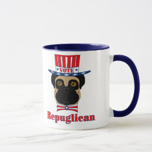 Taza Vote rePUGlican Funny Pug en el Gorra azul blanco
