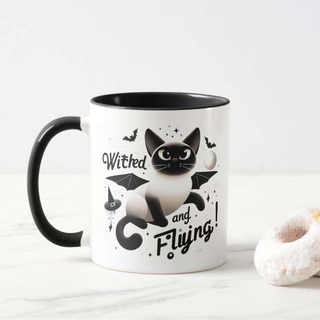 Taza Vuelo místico: Siamés en la noche de halloween (Con donut)