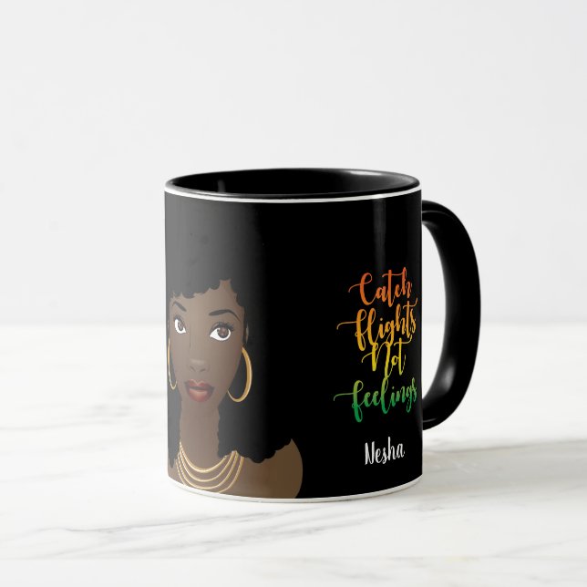 Taza Vuelos de captura sin sentimientos, mujer negra, n (Anverso derecho)