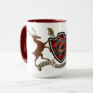 Taza Wallace Clan Badge & Tartán con Stags Mug