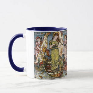 Taza Walter Crane Barcos,Damas Elegantes,Art Nouveau