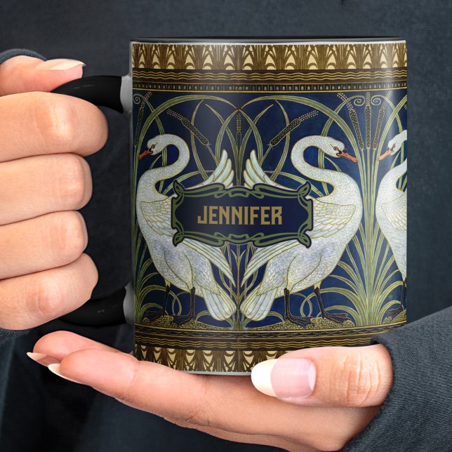 Taza Walter Crane Dos Cisnes Decoración Art Nouveau Vin (Subido por el creador)