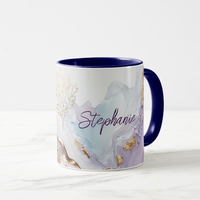 Taza Wash acuático monogramado de color púrpura azul do (Anverso derecho)