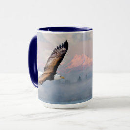 Taza Washington State Eagle Over Olympic Mountains Blue