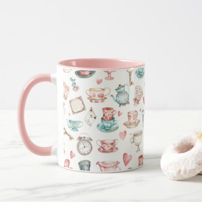 Taza Watercolor Alice Pattern  (Con donut)