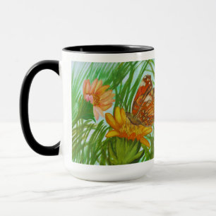Taza Watercolor blooming flower and butterfly