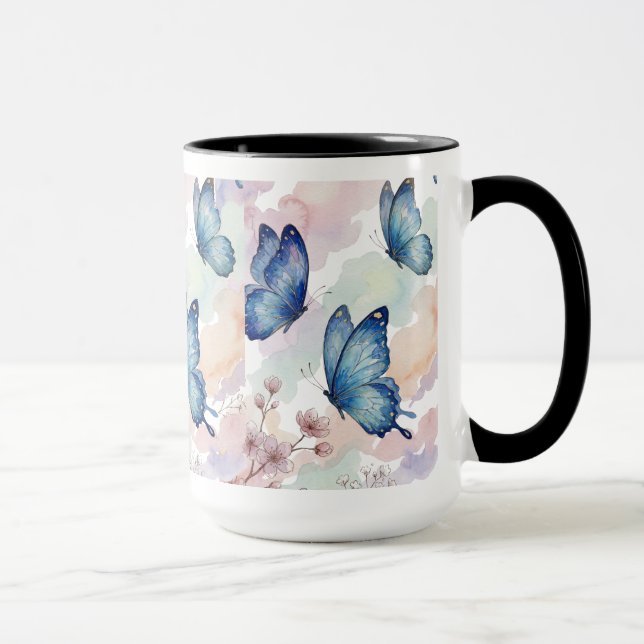 Taza Watercolor Blue Butterflies Mug Design – Elegant  (Derecha)