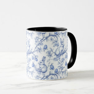 Taza Watercolor Blue Toile De Jouy Bunny