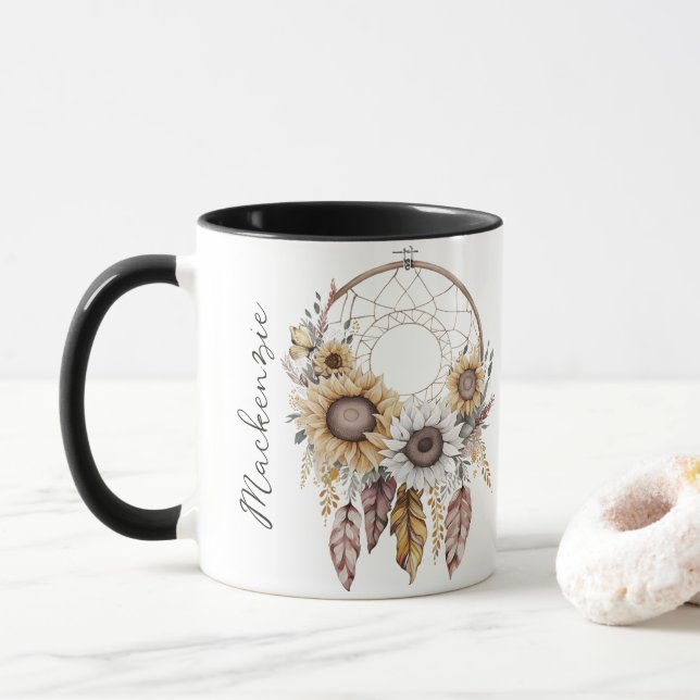 Taza Watercolor Boho Dreamcatcher (Con donut)