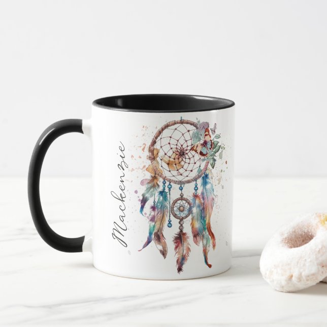 Taza Watercolor Boho Dreamcatcher (Con donut)