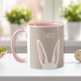 Taza Watercolor Bunny Ears On Beige With Custom Name