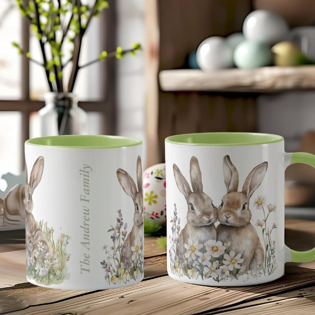 Taza Watercolor Bunny Family Name Easter (Watercolor Bunny Family Name Easter Mug)