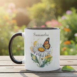 Taza Watercolor Butterfly on Daisy Floral