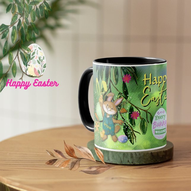 Taza Watercolor Easter Bunny Chicken Personalizado (Watercolor Easter Bunny Chicken Custom Mug)